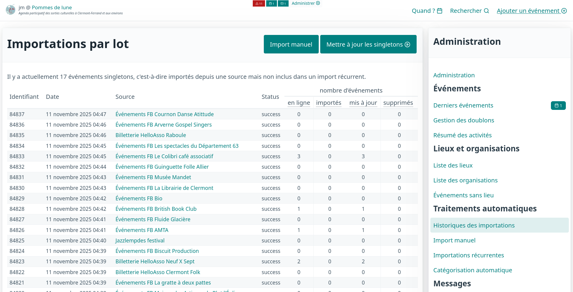 Importations récurrentes